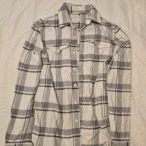 American Eagle Super Soft Flannel Shirt – White & Gray Plaid – Size XS